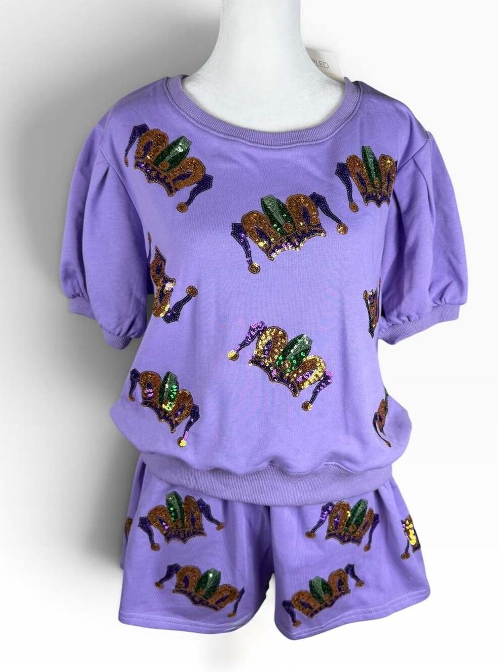 NWT Peach Love California Mardi Gras Sequin Jester 2 Piece Shorts Set M